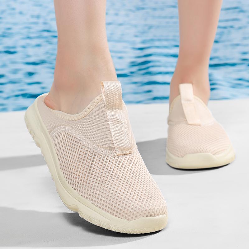 36-46 Unisex Slippers Men's Half Slippers Mesh Meter-breathable Men's Black Mueller Shoes