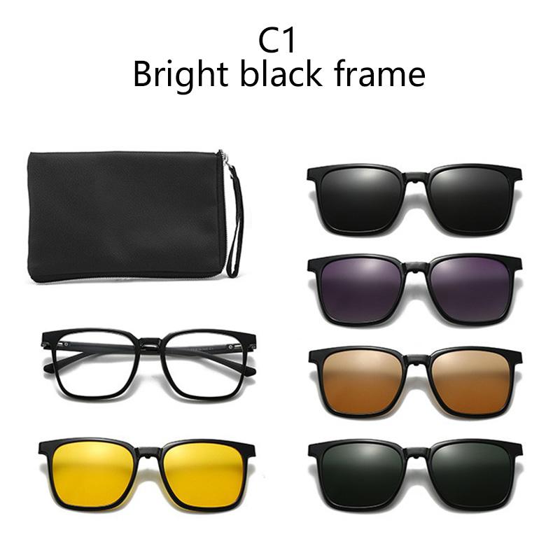 6 IN 1 Magnetic Clip-on Sunglasses for Daily Use Tinted Lens Myopic Eyeglasses Frame Night Vision Driving Eyeglasses