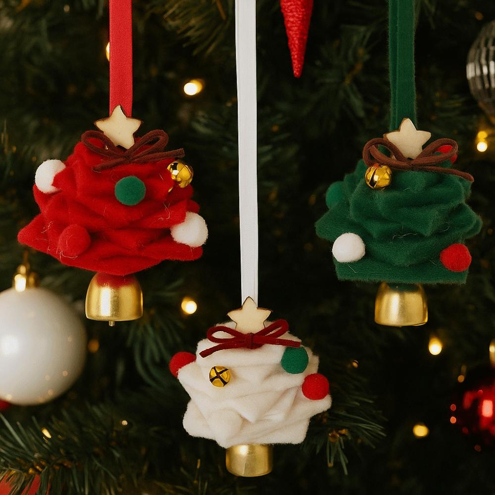 Rustic Felt Christmas Bell Pendant Creative Stars Xmas Tree Pendant Crisp Sound Mini Christmas Hanging Decorations for Xmas Tree