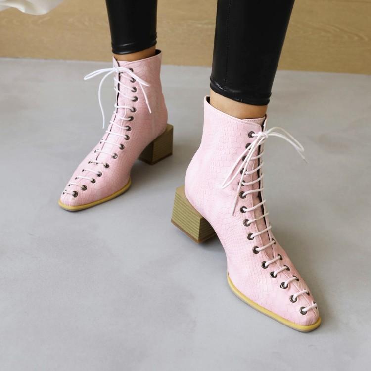 European and American Style Small Square Head Front Lace-up Chinese and  Short Women's Boots