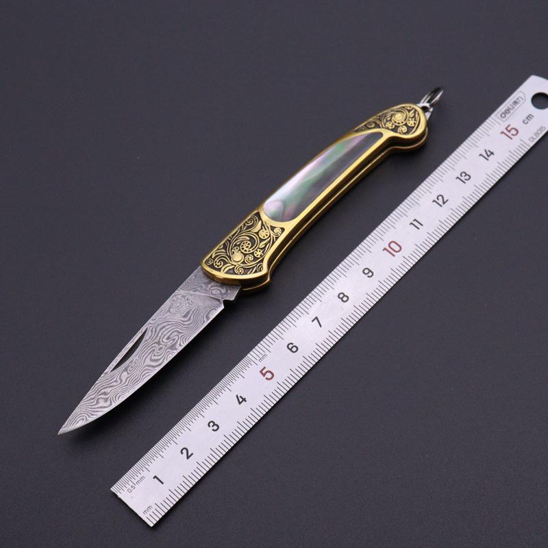 High Quality Sharp Brass Handmade Shell Exquisite Portable Express Unpacking Folding Knife Fruit Keychain Mini Knife