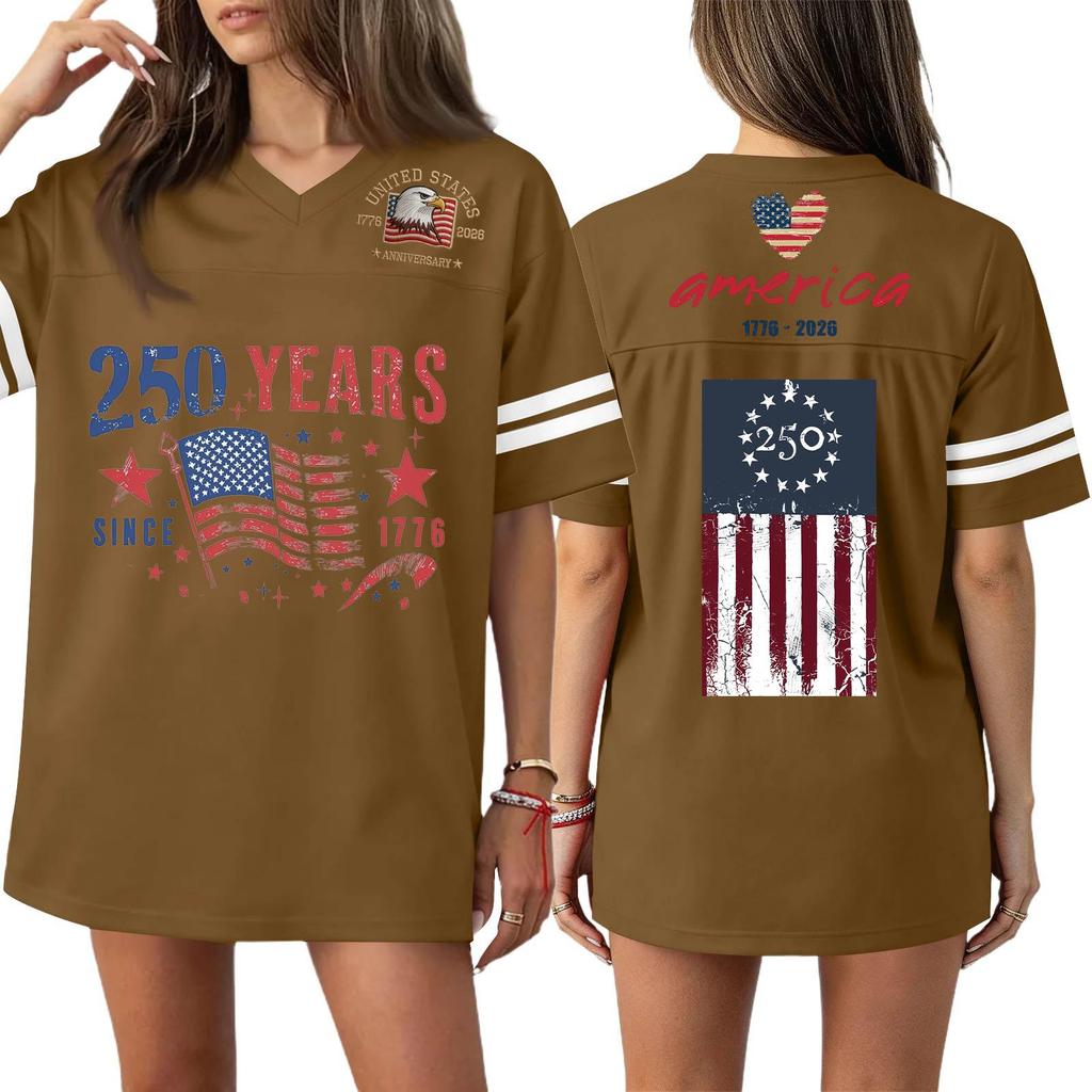 Women's Casual Fashion V-Neck Sports Independence Day Print Short Sleeve Sports T-Shirt Top