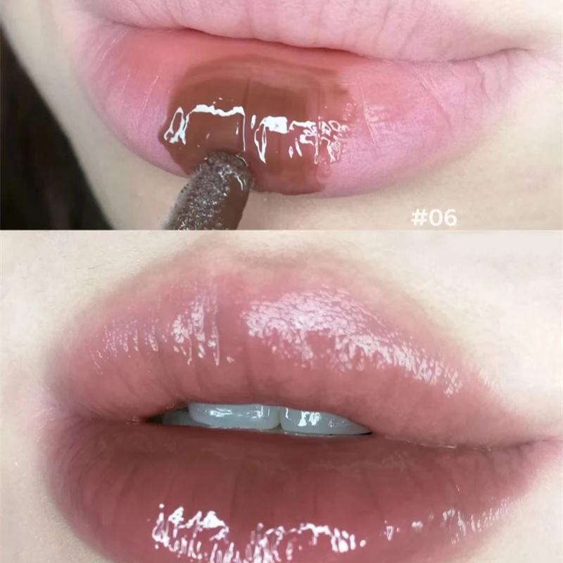 Punk Dark Brown Mirror Water Lip Gloss Red Lip Glaze Transparent Glass Lip Oil Waterproof Liquid Lipstick Clear Tint Makeup