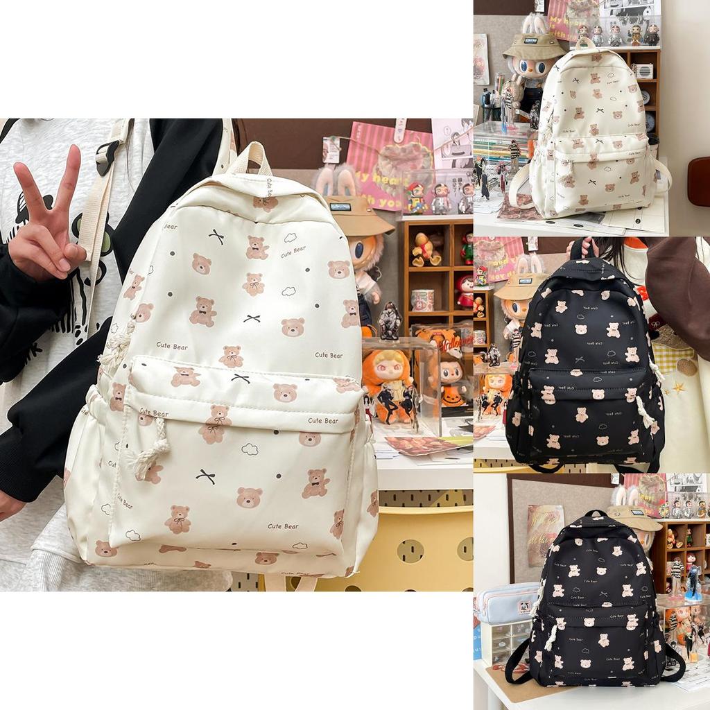 Simple Butterfly Bow And Cartoon Bear Pattern Student Backpack For Casual Use And Commuting