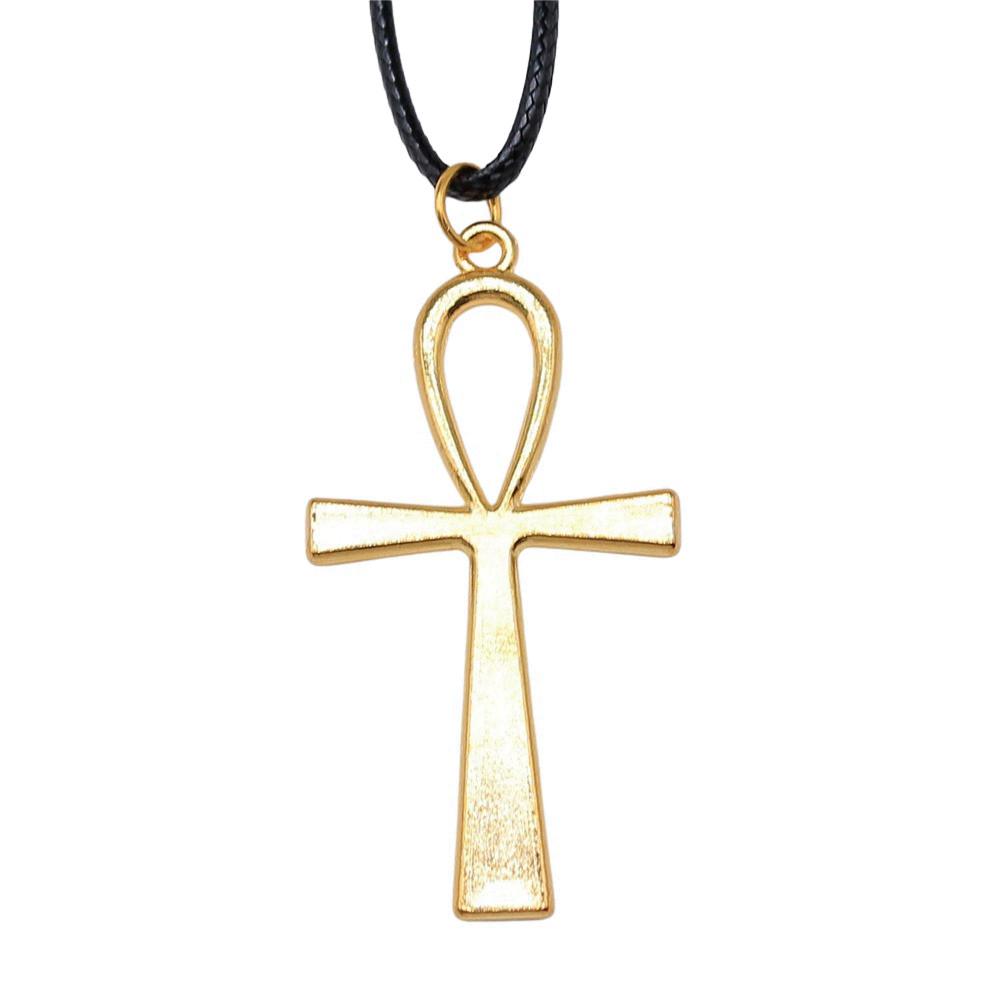 Ankh Cross Pendant Necklace Ancient Egyptian Symbol Gothic Jewelry With 45cm Leather Chain
