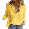 Women Fashion Lapel Collar Cardigan Shirt Thin Cotton Linen Top Casual Floral Print Blouses