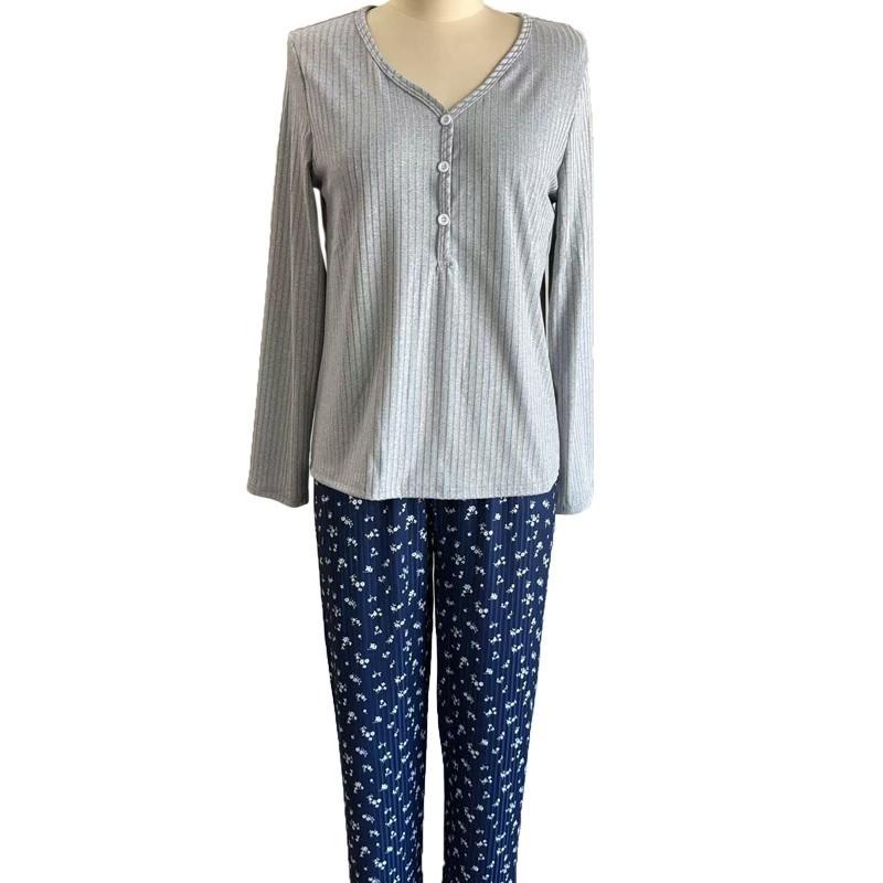 Spring and Autumn Women's New Style Sleepwear Fashion Knitted Loose-Sleeved Top and Casual Pants Set