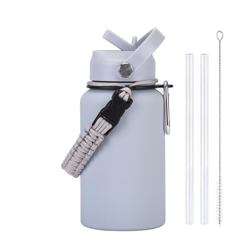 650Ml Stainless Steel Thermos Cup With Braided Rope Straw Water Cup Men S And Women S Outdoor Sports Thermal Insulation Kettle 650ml светло-серый