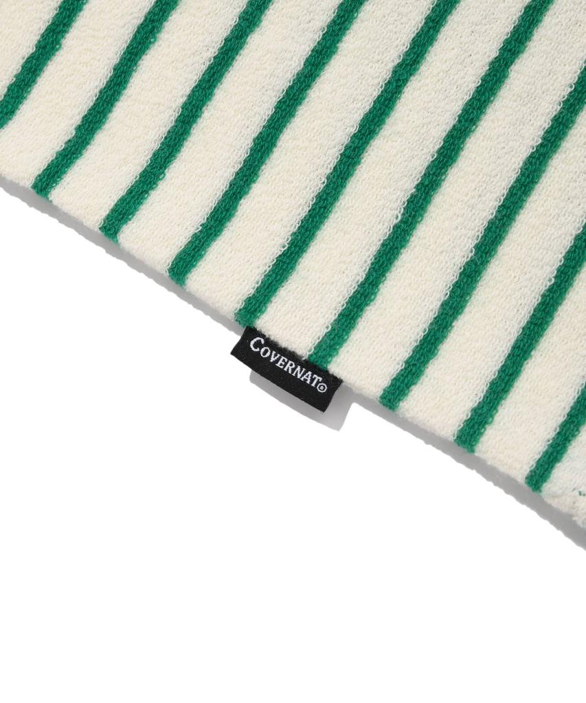 COVERNAT Terry Stripe Open Collar T-Shirt Green