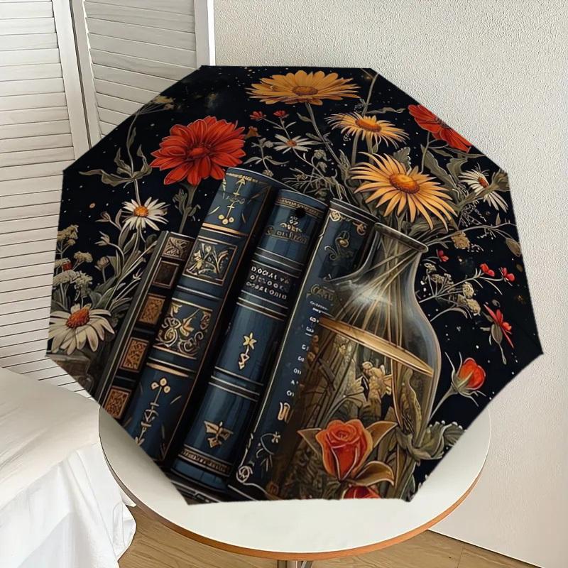 

1pc Floral Bookshelf Night Garden Umbrella with Plastic Handle,Suitable for All Seasons Home Travel Outdoor UmbrellaDD442