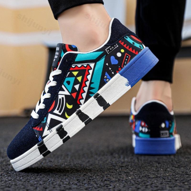 Men Shoes Spring 2026 Canvas Sneakers Casual Breathable Walking Flat Street Trend Sport Shoes Graffiti Non-slip Vulcanized Shoes