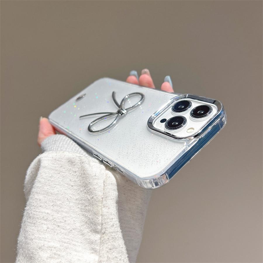 Luxury 3D Elegant Bow Glitter Phone Case for iPhone 16 15 14 13 12 11 Metal Camera Protection Shockproof & Scratch-Resistant Cover