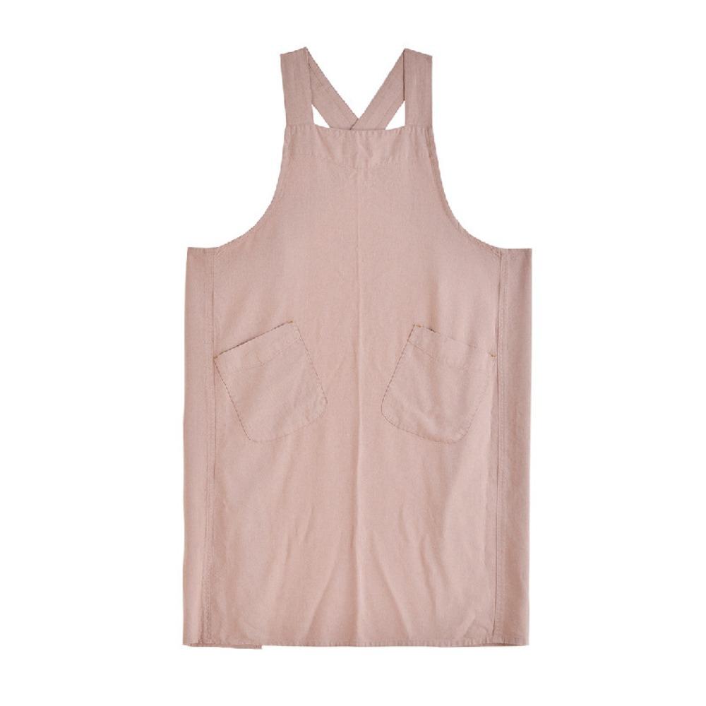 Cotton Linen Kitchen Apron Big Size With Pockets Pinafore Dress Adjustable Straps Japanese Style Cross Back Apron