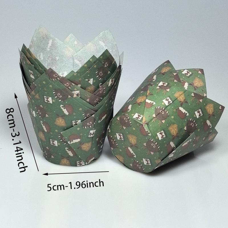 50pcs Christmas Tulip Muffin Cupcake Paper Cups Oilproof Cupcake Liner Baking Muffin Box Cup Cake Decorating Tool Wrap Cases