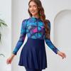 2024 4-Piece Muslim Swimwear Set: Long Sleeve, Print Design, Chest Pad, Hat & Skirt.