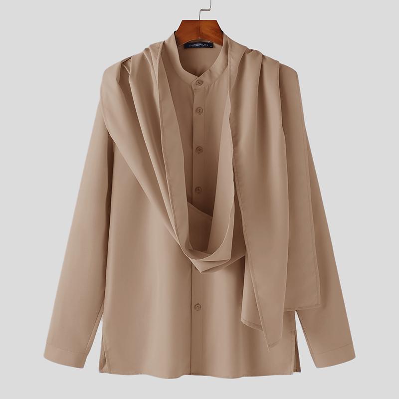 

INCERUN Мужские рубашки-кафтаны с воротником-стойкой и воротником-хомутом с длинными рукавами S хаки