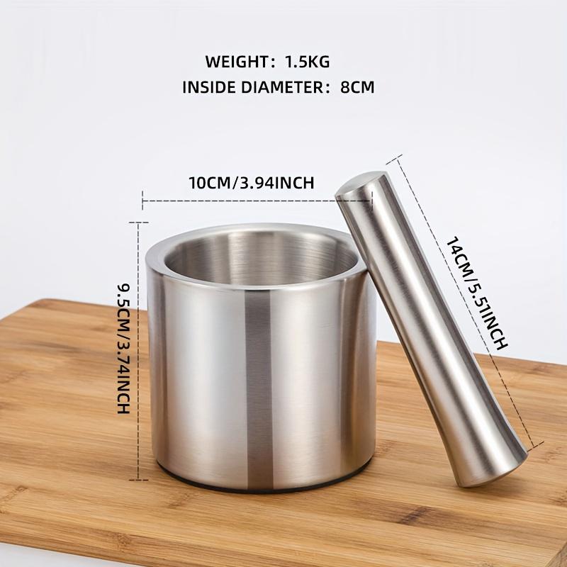 304 Stainless Steel Manual Garlic Press Set with Cylindrical Mortar for Home Garlic Crushing, Paste Making and Grinding