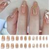 Secret Lives Glossy Reusable Artifical Fake False Press On Nails Nude Brown Color 3D Pearls & White Flower Design 24 Pieces Set with Kit