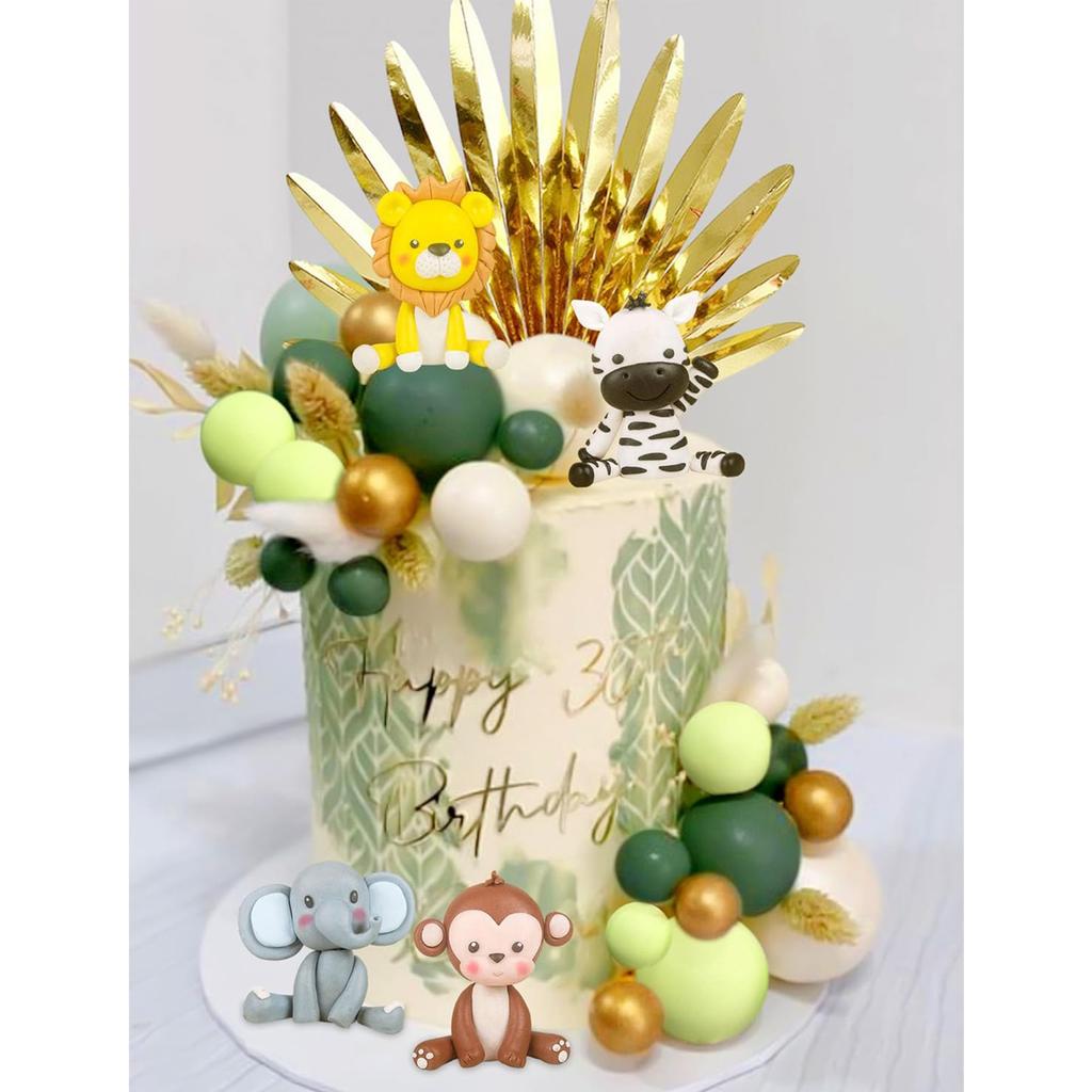 Sage Green Balls Jungle Baby Shower Cake Decoration Safari Animals Cake Decoration Wild One Cake Decoration
