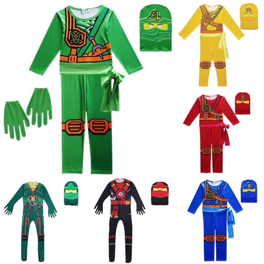 Ninjago Kids Kai Jay Cosplay Glove Hat Jumpsuit Set Halloween Clothes Party
