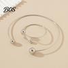 Daily Wear Jewelry 2Pcs/Set Necklace Bracelet Set, Adjustable Opening with Double Ball Set Beads, Fade Resistant Choker for Minimalist Gift