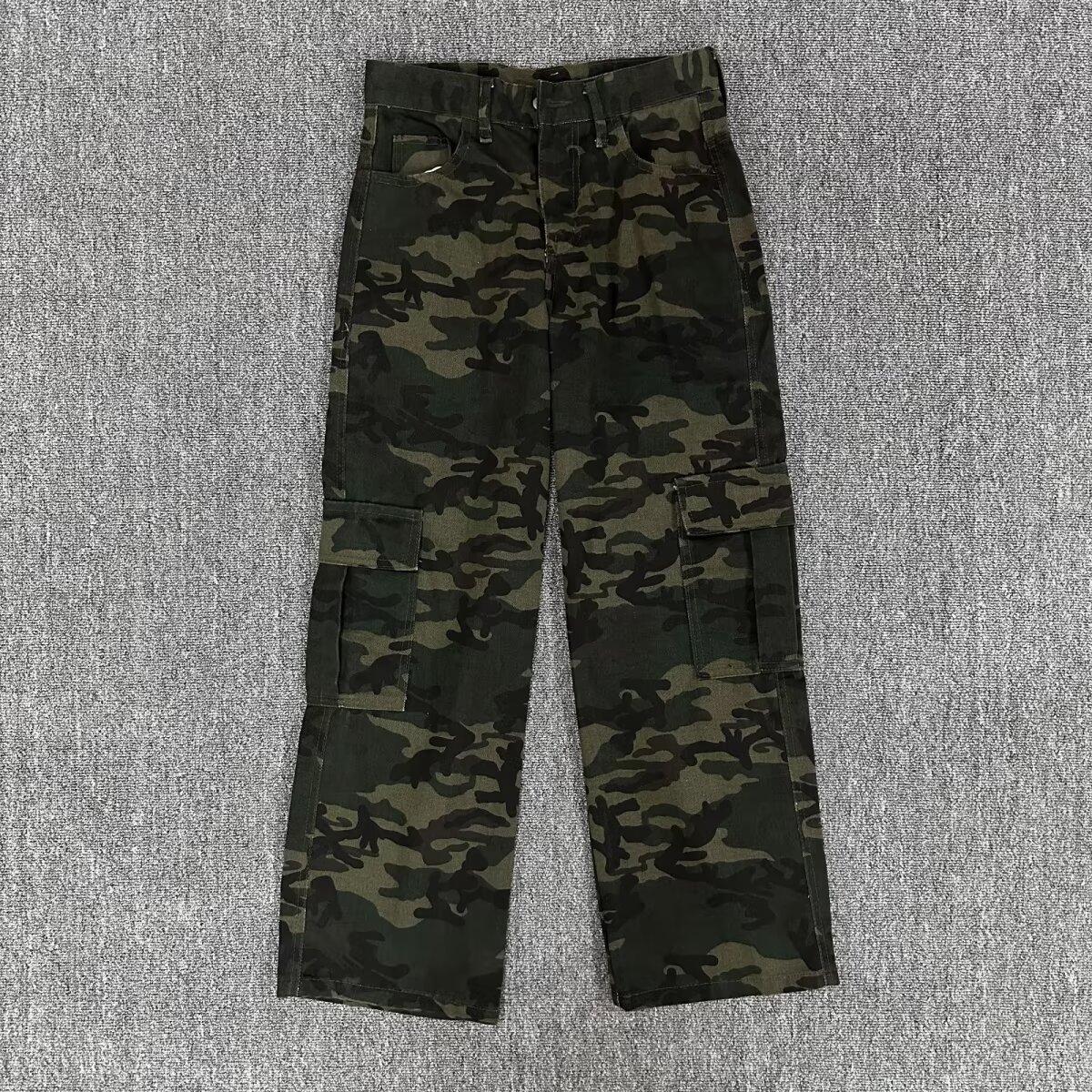 Джинсы-карго камуфляжные мужские JYL Винтажные Широкие Прямые Деним с Множеством Карманов S кадмий красный