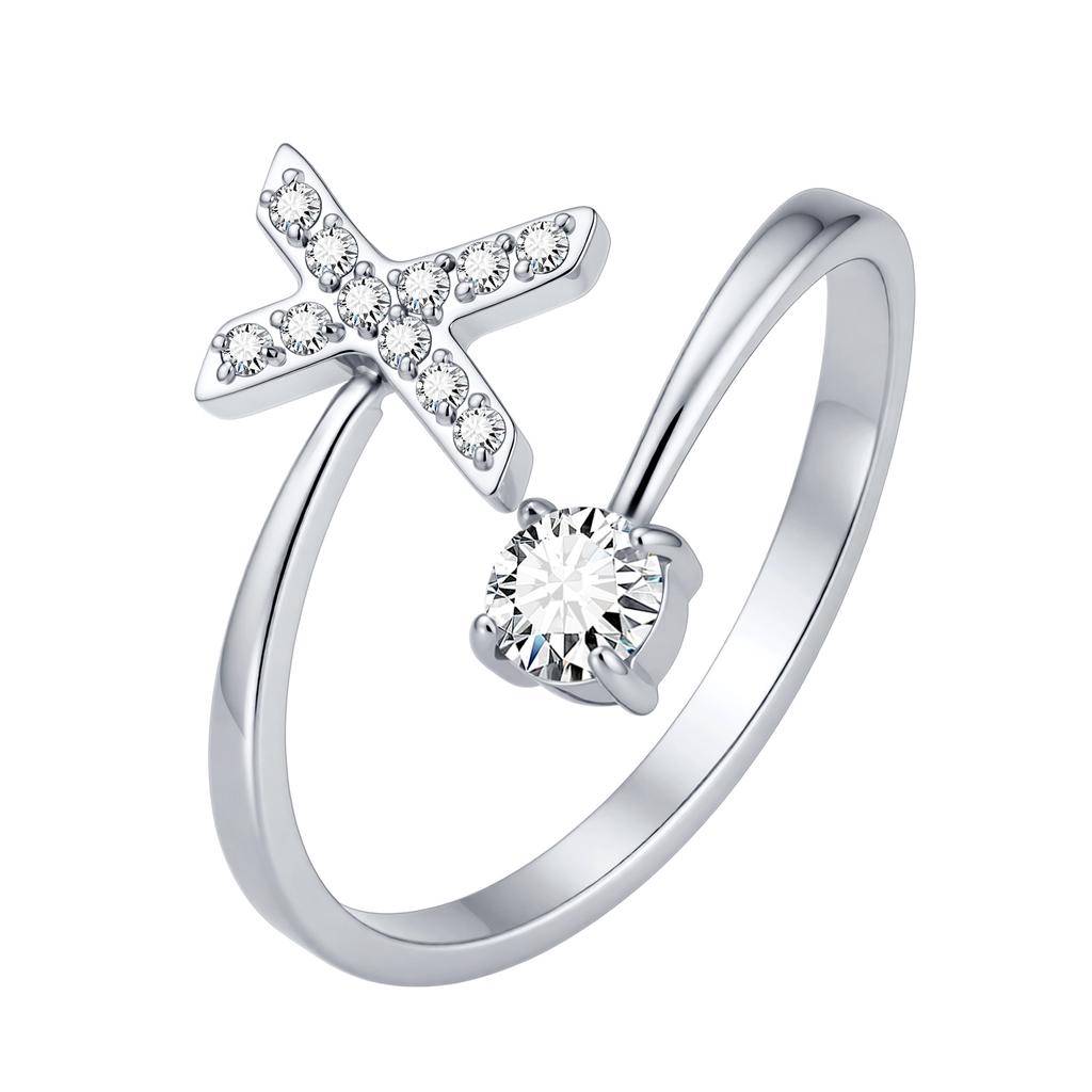 Chic Zircon Initial A-Z Letter Rings for Women Girls Adjustable Opening Ring Name Alphabet Female Wedding Fashion Jewelry Gift