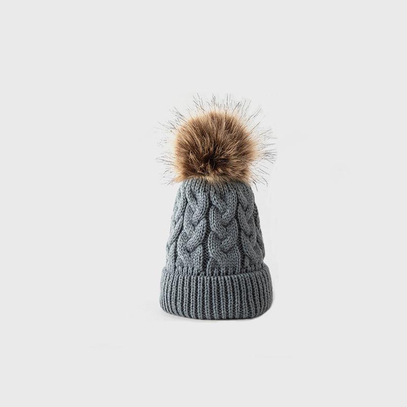 Europe, America, autumn and winter baby wool hat flanged single layer, solid color hairball twist children's knitted hat, spot supply
