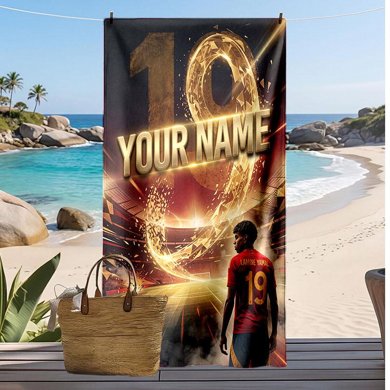 Lamine Yamal Personalized Printed Beach Towel Soccer Logo Support Custom Name Text Absorbent Towel For Sport Travel Special Gift