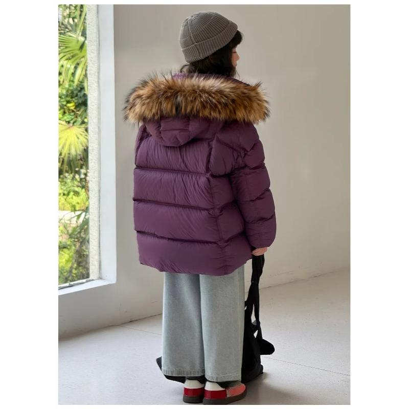 Children's Down Jacket Hooded Natural Fur Collar Winter Girls' Coat Warm White Duck Down Boys' Loose Fit Jacket