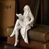 Desktop Reading Girl Statue 3D Printed Ghost Statue, Elegant Faceless Figurine, Minimalist White Desk Creative Study Room Ornament Decor for
