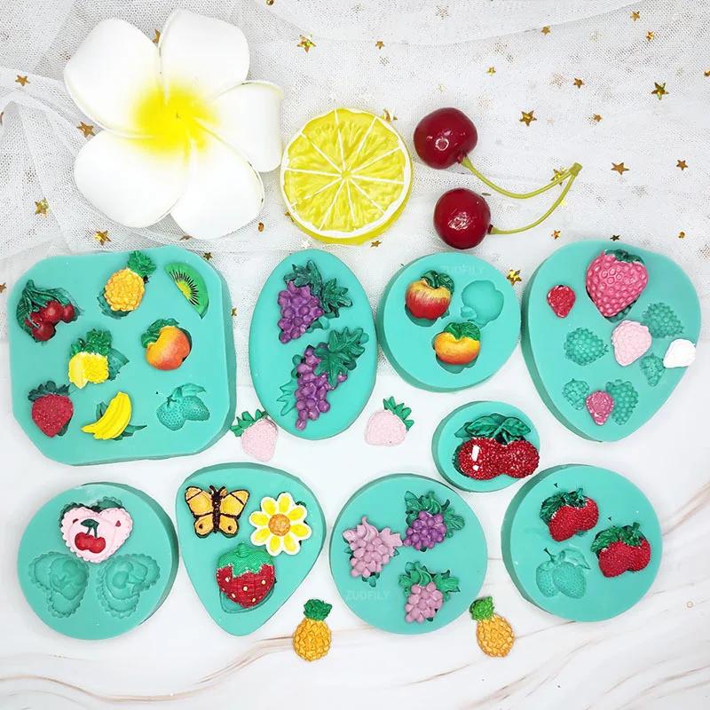 Mini Fruit Vegetable Fondant Silicone Mold Grape Radish Mushroom Pumpkin Chocolate Mould Cake Decorating Tool Polymer Clay Mold