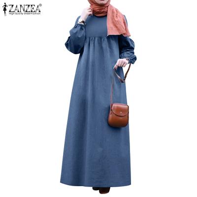 Robe décontractée à manches longues et col rond pour femme, couleur unie