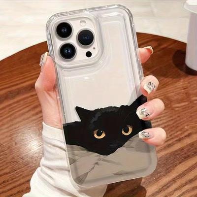 Pouzdro na telefon pro iPhone 17 Air 16 15 14 13 12 11 Pro Max 15 16 Plus 16E Kreslený černý pár koček Průhledné nárazuvzdorné měkké pouzdro