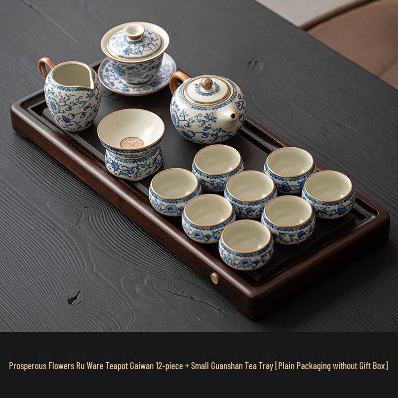 

Elegant Ru Kiln Blue & White Gold-Painted Kung Fu Tea Set