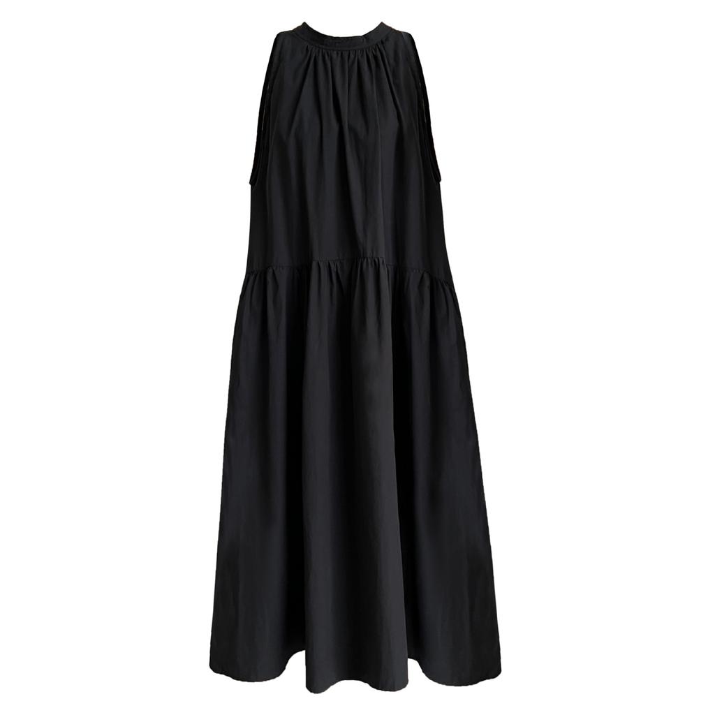 Relaxing and Lazy Sleeveless Halter Dress Summer Temperament Off-the-shoulder Suspender Dress