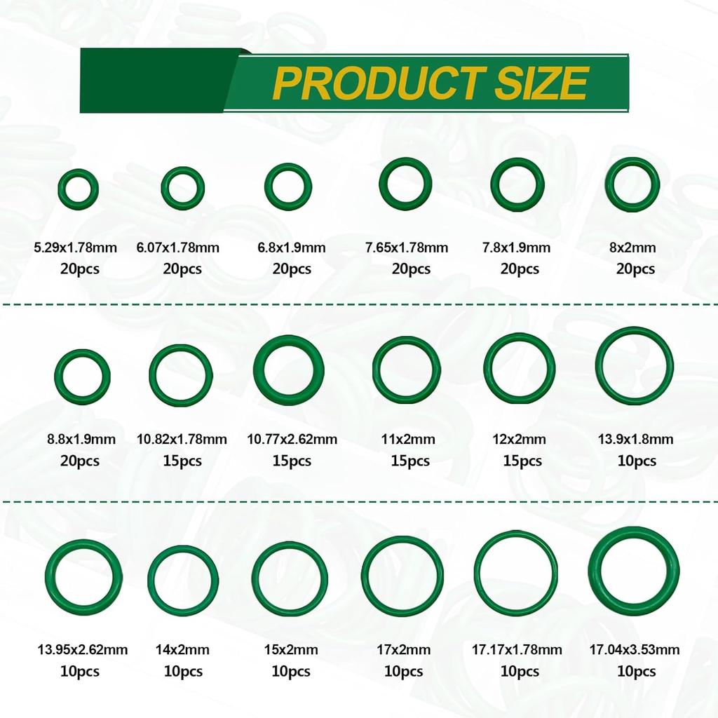 Car A/C Repair Kit, 270PCS O-Ring Set + 102PCS Car Air Conditioner Valve Core Kit With Double Head Tall Tool, A/C R12 R134A Refrigeration Tire Valve