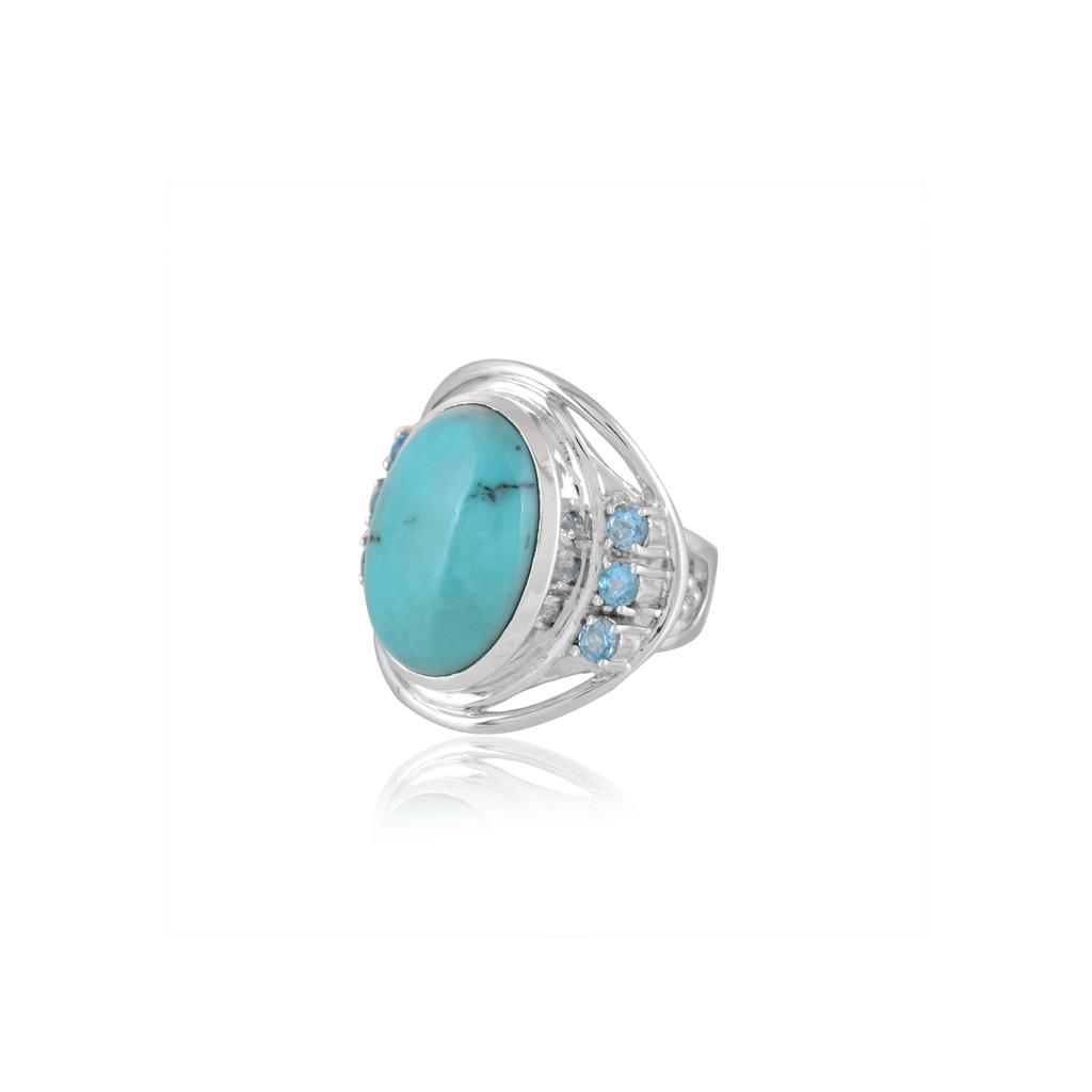 Turquoise & Swiss Blue Topaz Sterling Silver Statement Ring – Elegant Handmade Jewelry Gift, Beautiful blue ring for her, Women's Jewelry gift