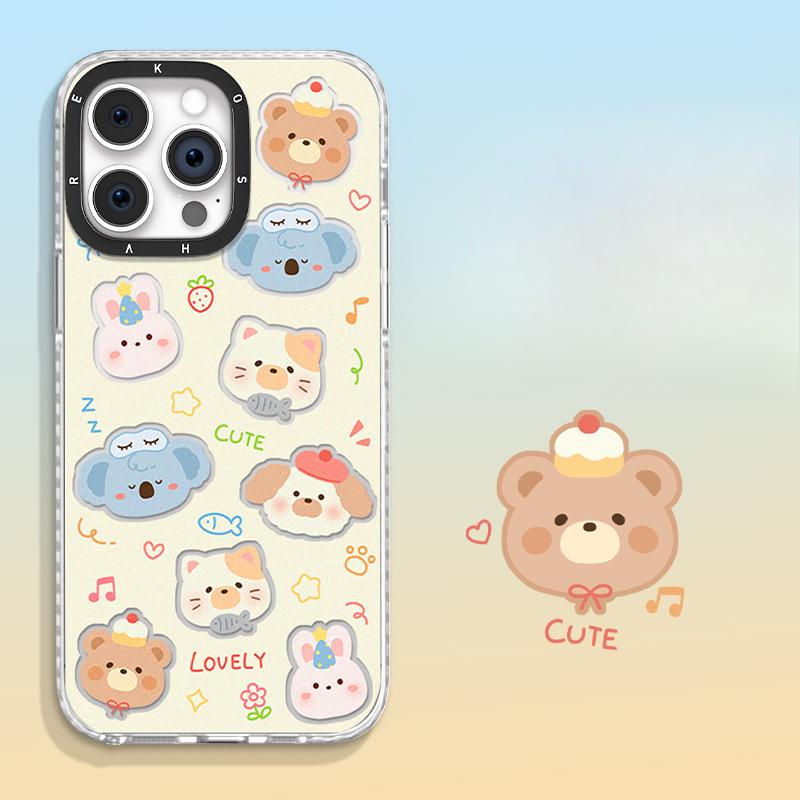 

Милый мультяшный животный чехол для мобильного телефона Apple 16 Xiaomi 15pro Подставка-кольцо 14 Женская модель 13 Полная защита Redmi K50/K50Pro