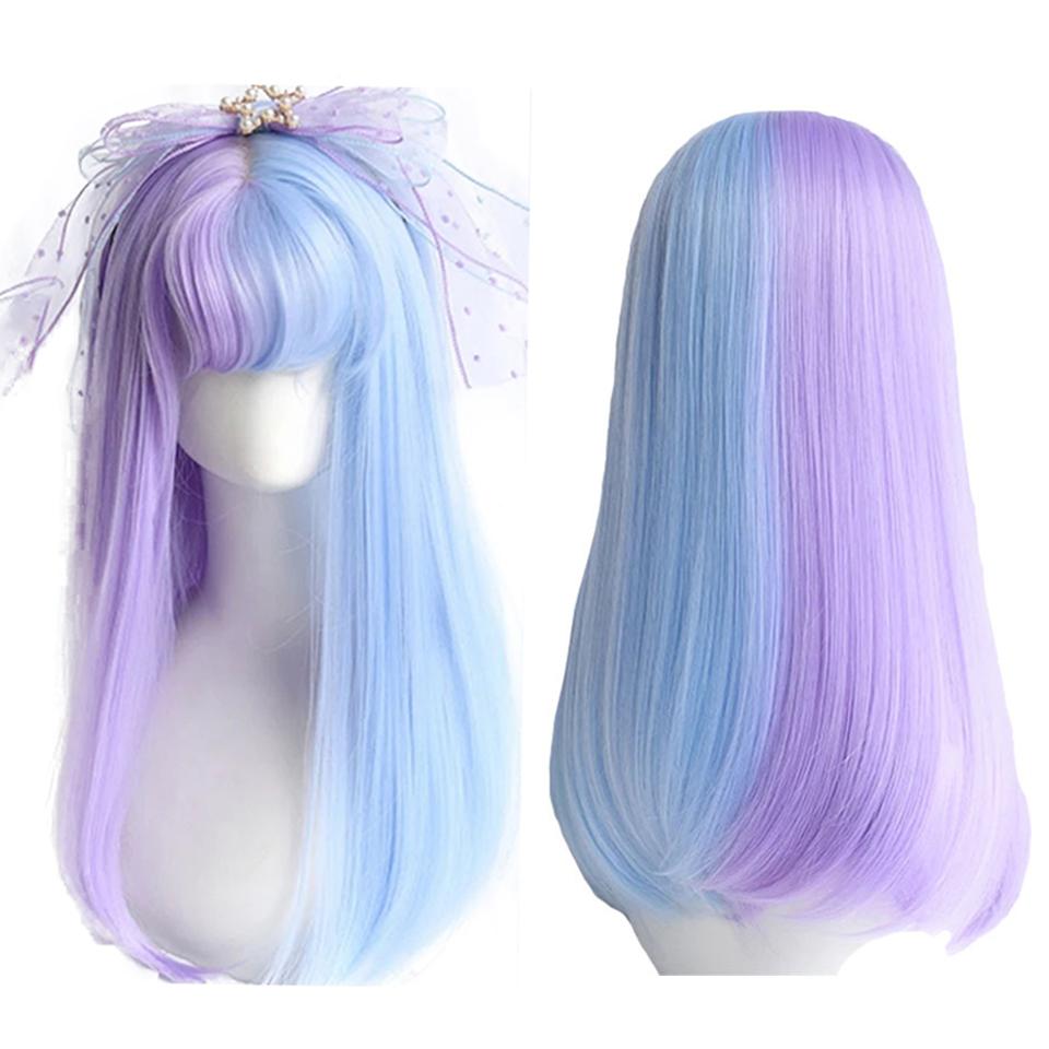 Zweifarbige Perückenkopfbedeckung Synthetische Perücke weibliche zweifarbige Lolita-Perücke mit geradem Pony natürliche Chemiefaserperücke Cos-Kopfbedeckung