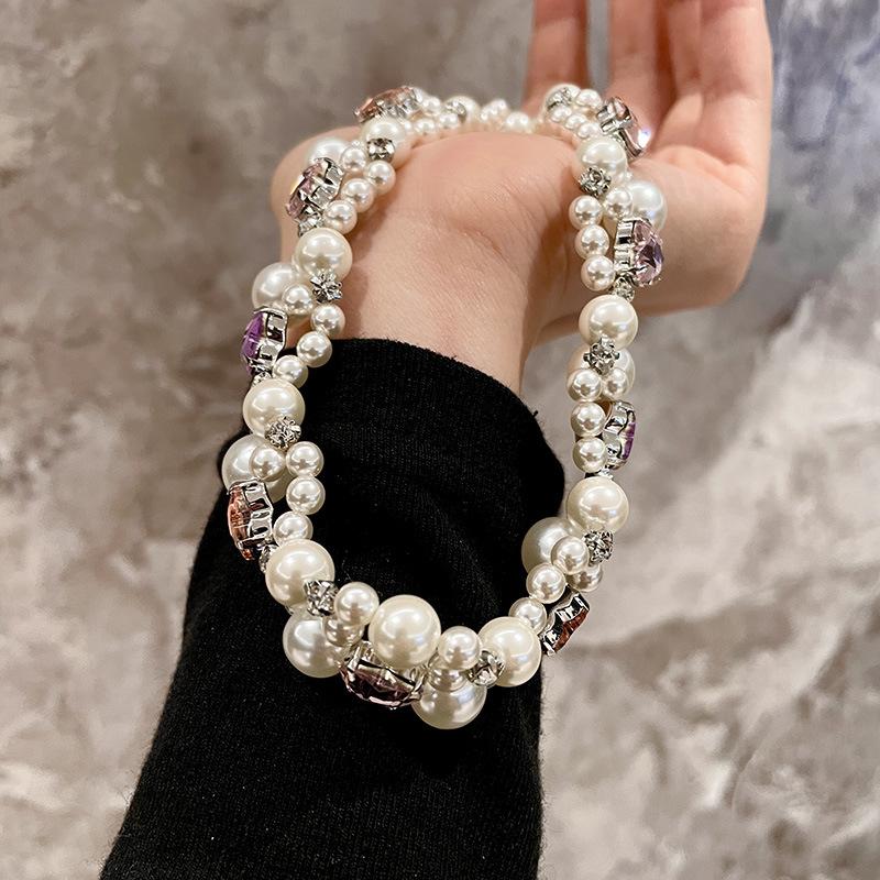 Irregular diamond-set pearl beaded necklace French retro temperament collarbone chain niche light luxury high-end jewelry women