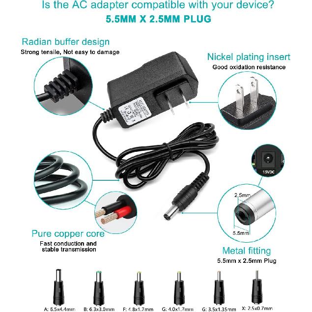 DC 15V 1A Adapter Charger Charging Cable Cord For Peak 450A 500A 600A 800A 1000A Auto Battery Booster Jump Starter, Compatible Beatit,Tacklife,Gooloo