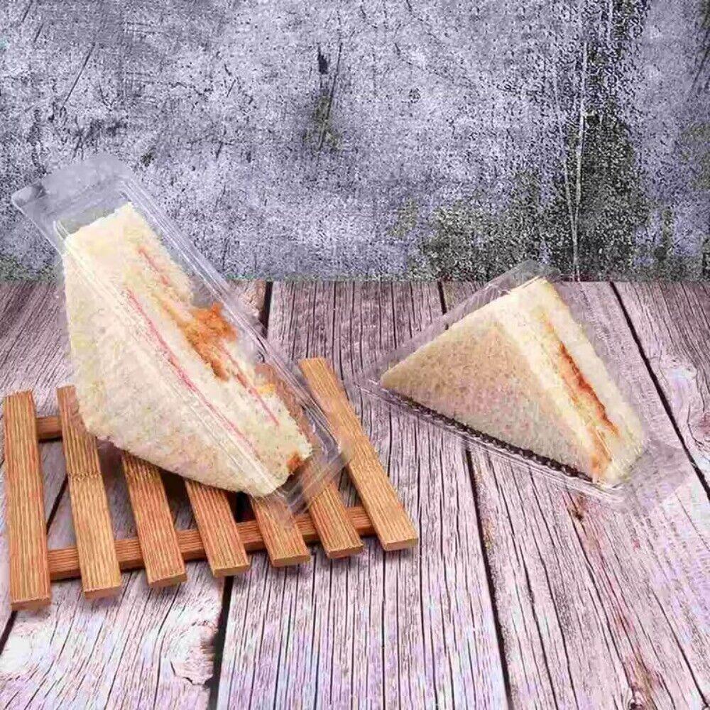 100Pcs with Lids Sandwich Triangle Case PET Wedge Boxes New Sandwich Packing Box  Kitchen