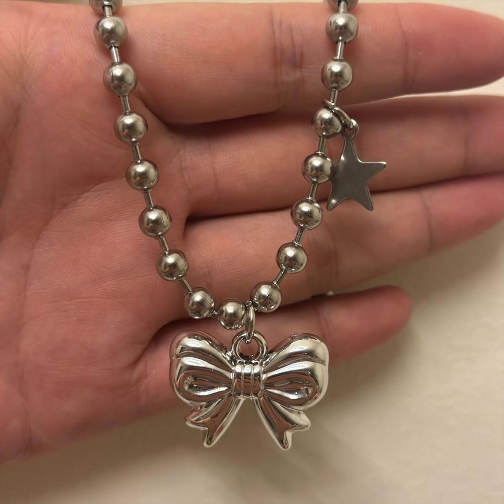 

Готическое ожерелье с подвеской в виде бабочки, звезды и ленты, женское ожерелье из бусин с бантом, ювелирное изделие серебряный