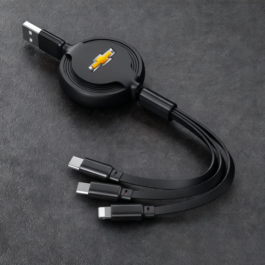 Retractable Car Charger Cable 3 in 1 USB Charging Cord Keychain For Chevrolet Corvette Montana TrailBlazer Silverado Traverse