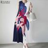 ZANZEA Women Summer Casual Round Neck Loose Sleeveless Print Dress