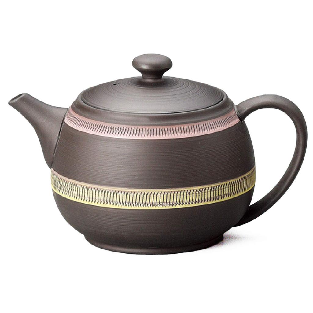 Tokoname Ware Takeharu Pot, Pink and Yellow Lines, Y1212