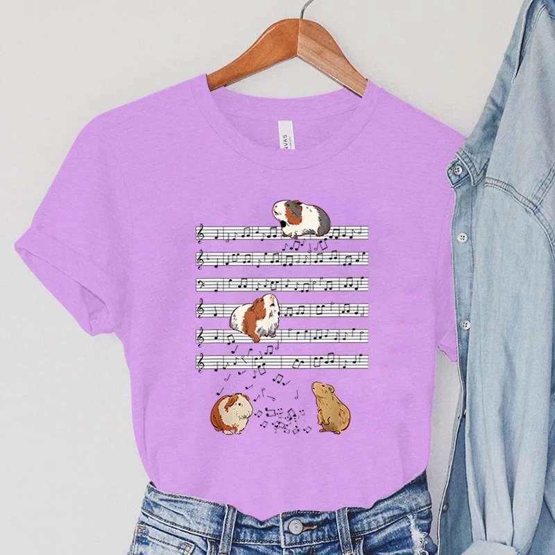Guinea Pig Women's Clothing Cartoon Animal Note Female T-Shirts Pets Guinea Pig Casual Fashion Women Tops Short Sleeve T-Shirts
