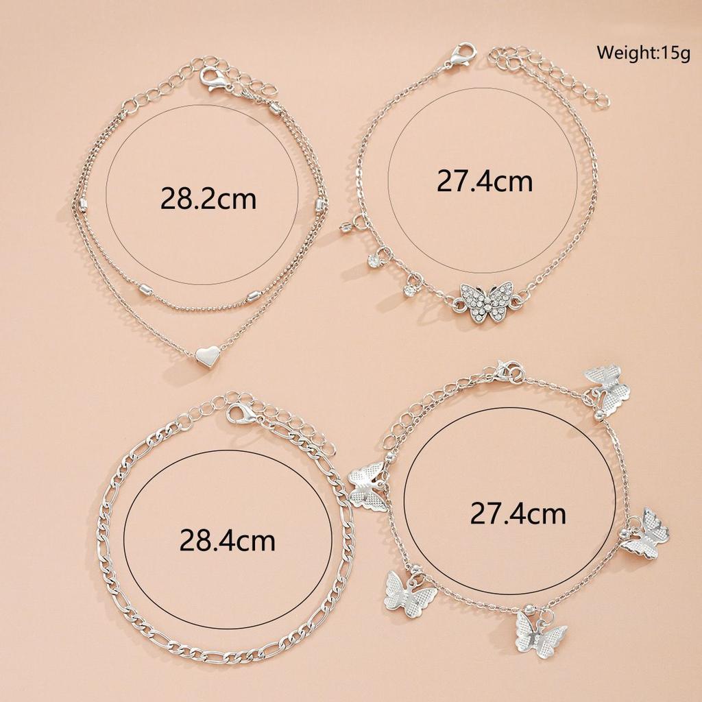 18pcs Bohemian Anklets for Women Retro Multi-Layered Star Heart Butterfly Pendants Anklets Summer Beach Cuban Link Jewelry Gifts
