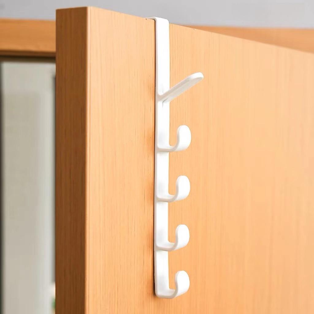 

1/2pcs No-Drill Door Hook Rack - 5-Section Hanger for Cabinet & Wardrobe, Space-Saving Storage Solution